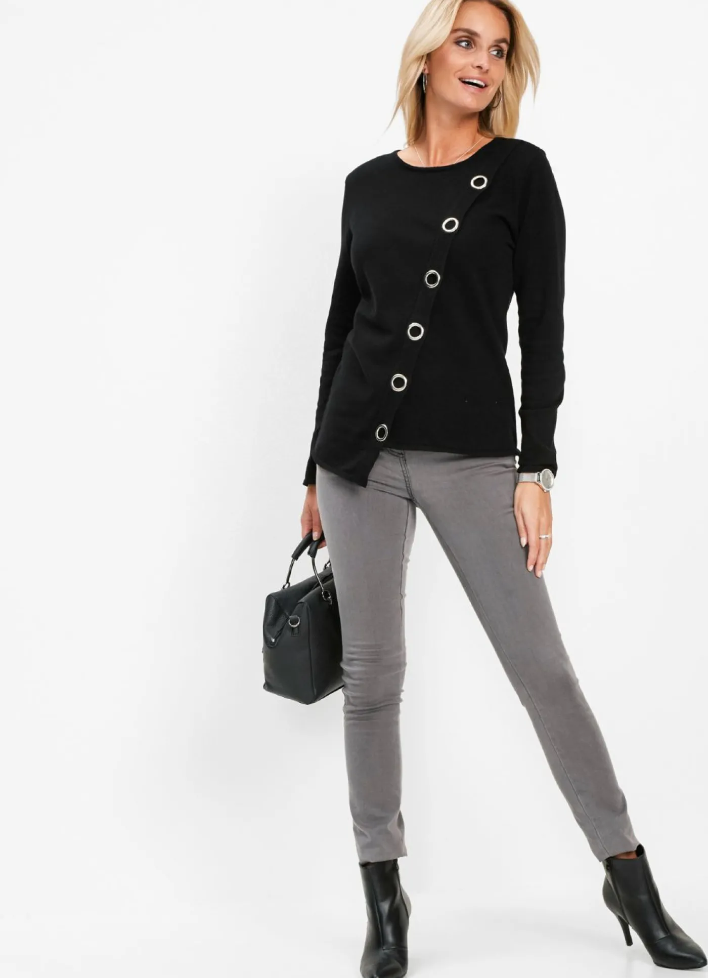 bonprix bonprix Jersey de punto fino con detalles de tachuelas Negro-plata Best