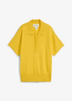 bonprix bonprix Jersey de punto fino con contenido de seda y cuello tipo polo Verde Online