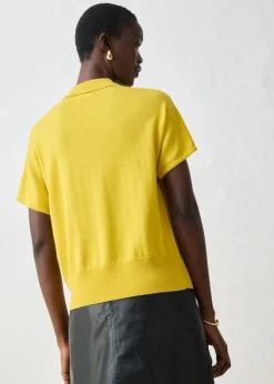 bonprix bonprix Jersey de punto fino con contenido de seda y cuello tipo polo Verde Online