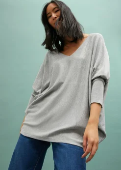 bonprix bonprix Jersey de punto fino con aplicación de piedras brillantes Gris claro jaspeado Outlet