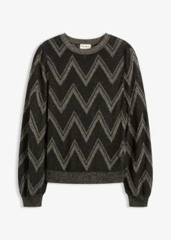 bonprix bonprix Jersey de punto fino con efecto brillante Negro-oro Outlet