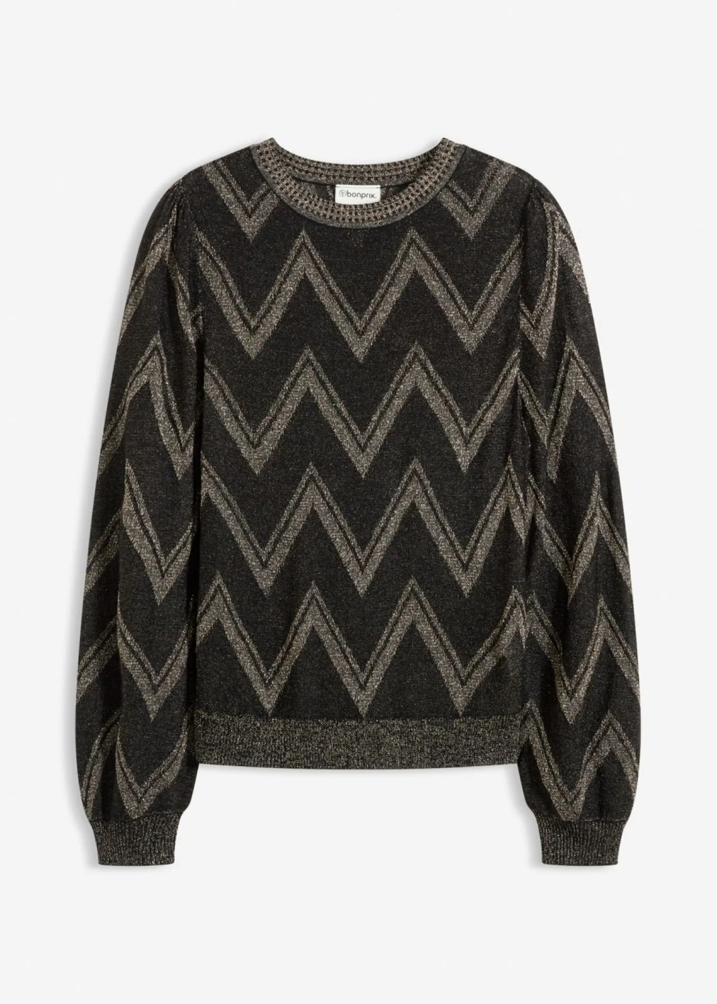 bonprix bonprix Jersey de punto fino con efecto brillante Negro-oro Outlet