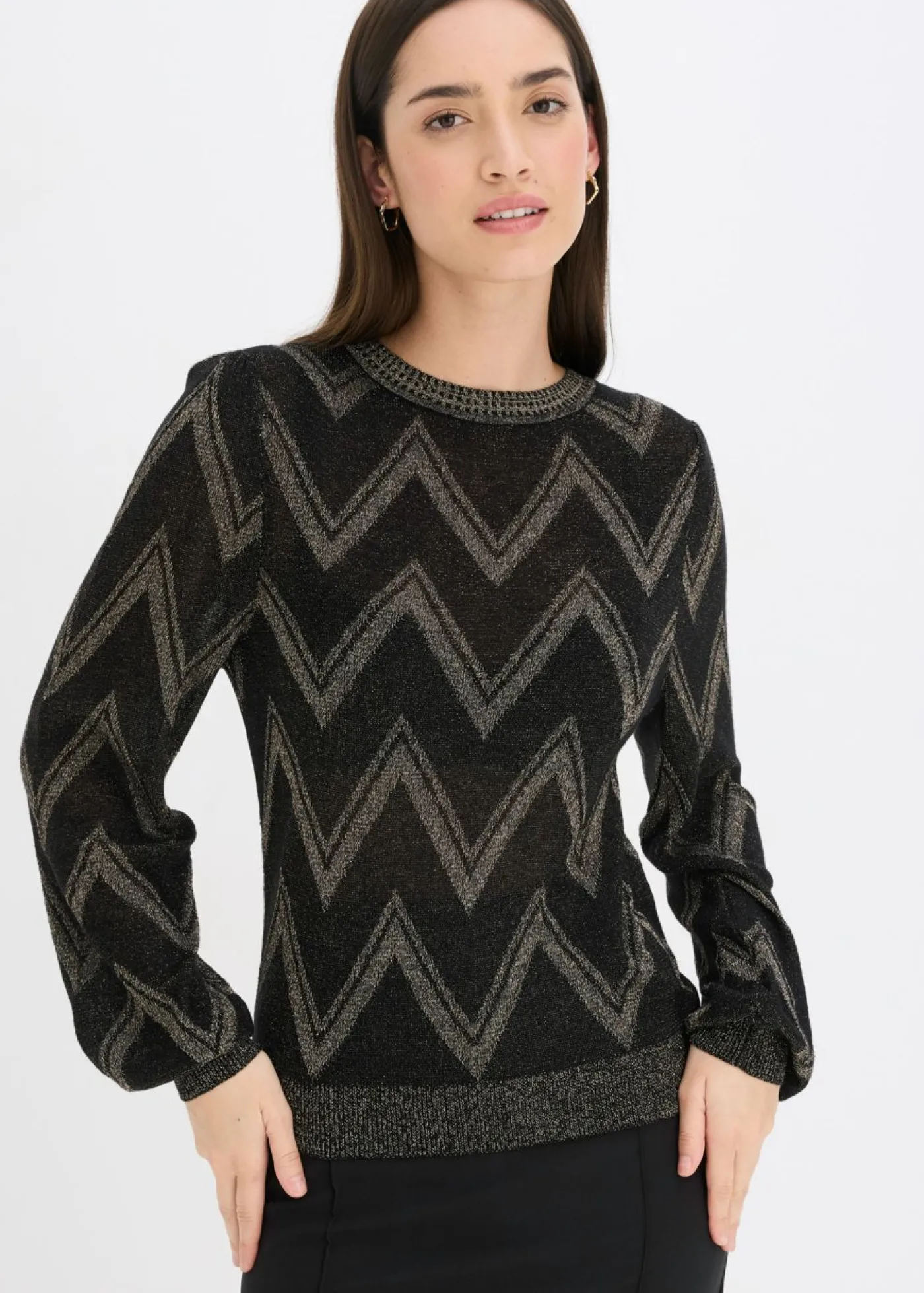 bonprix bonprix Jersey de punto fino con efecto brillante Negro-oro Outlet