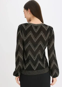 bonprix bonprix Jersey de punto fino con efecto brillante Negro-oro Outlet