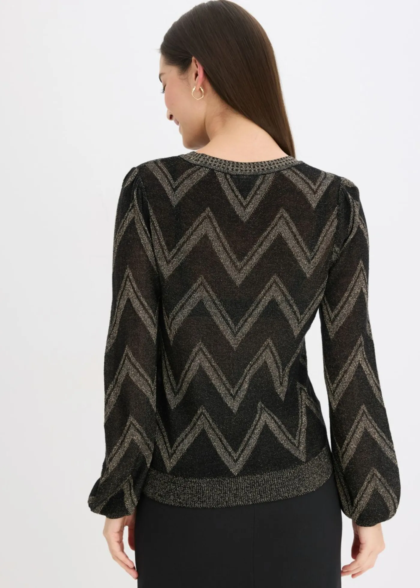 bonprix bonprix Jersey de punto fino con efecto brillante Negro-oro Outlet