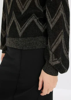 bonprix bonprix Jersey de punto fino con efecto brillante Negro-oro Outlet