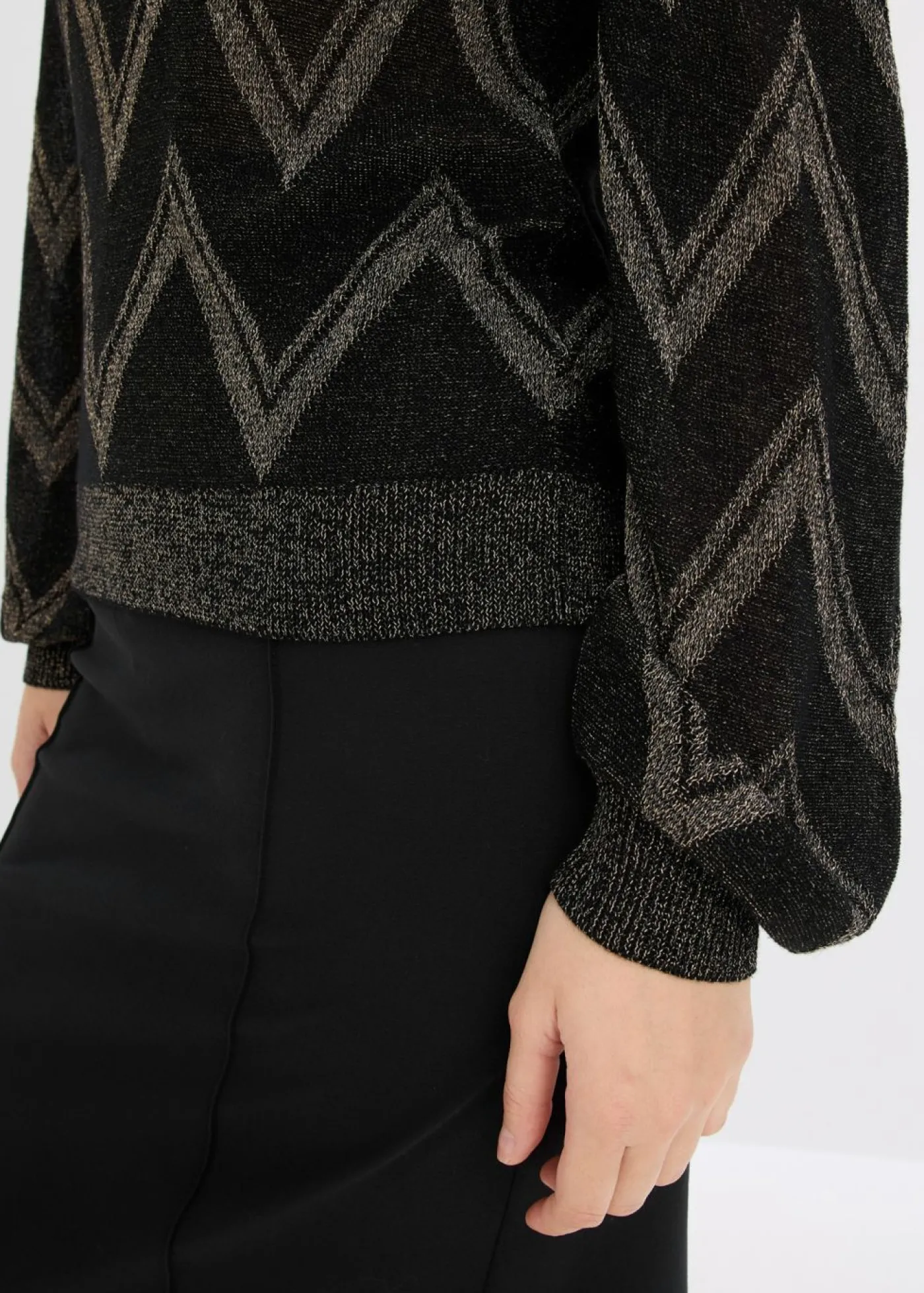 bonprix bonprix Jersey de punto fino con efecto brillante Negro-oro Outlet