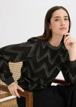 bonprix bonprix Jersey de punto fino con efecto brillante Negro-oro Outlet