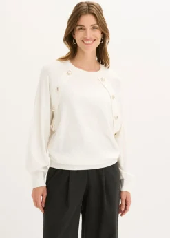 bonprix bonprix Jersey de punto fino de mezcla de viscosa fluida Blanco lana Online