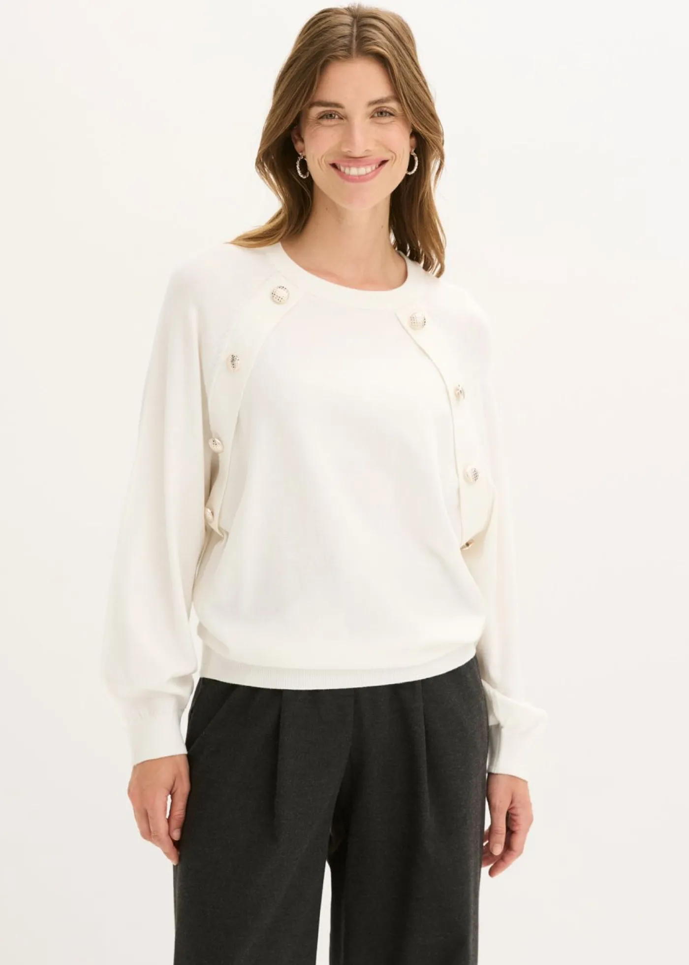bonprix bonprix Jersey de punto fino de mezcla de viscosa fluida Blanco lana Online