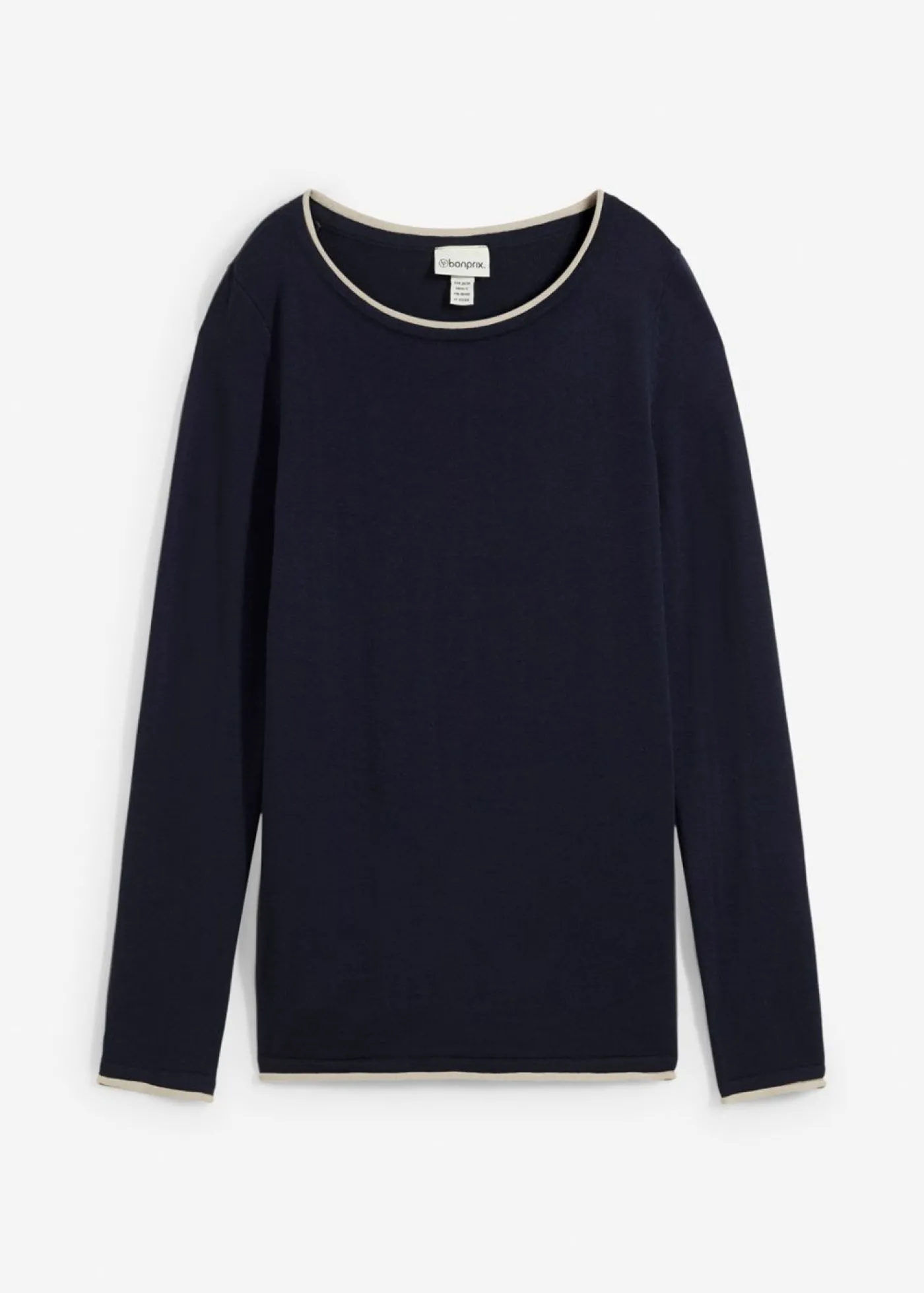 bonprix bonprix Jersey de punto fino de mezcla de algodón azul marino-gris piedra Hot