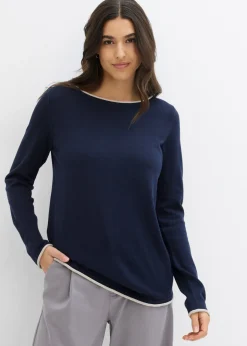 bonprix bonprix Jersey de punto fino de mezcla de algodón azul marino-gris piedra Hot