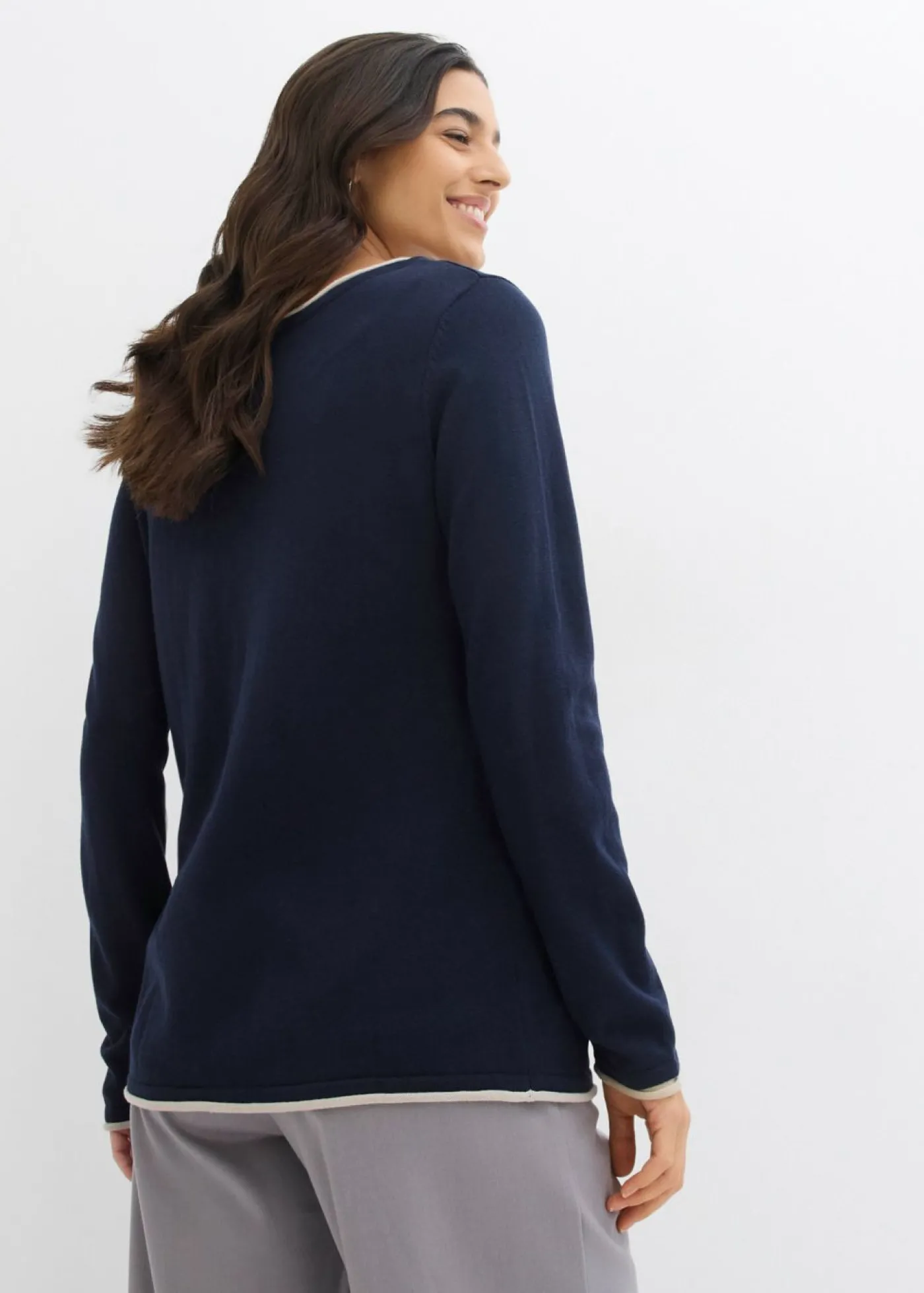 bonprix bonprix Jersey de punto fino de mezcla de algodón azul marino-gris piedra Hot