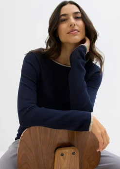bonprix bonprix Jersey de punto fino de mezcla de algodón azul marino-gris piedra Hot