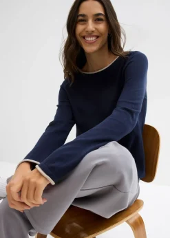 bonprix bonprix Jersey de punto fino de mezcla de algodón azul marino-gris piedra Hot