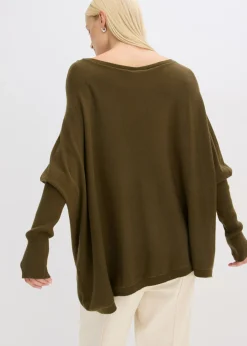 bonprix bonprix Jersey de punto fino de mezcla de viscosa Oliva Discount