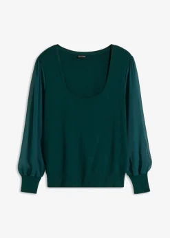 bonprix bonprix Jersey de punto fino de mezcla de viscosa suave Verde intenso Online