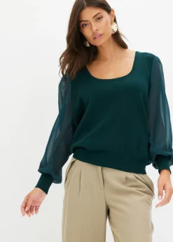 bonprix bonprix Jersey de punto fino de mezcla de viscosa suave Verde intenso Online