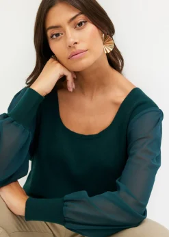 bonprix bonprix Jersey de punto fino de mezcla de viscosa suave Verde intenso Online