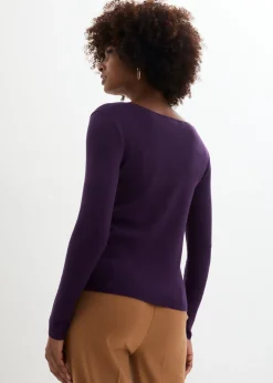 bonprix bonprix Jersey de punto fino de una suave mezcla de viscosa Lila oscuro Clearance