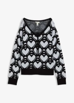 bonprix bonprix Jersey de punto fino en jacquard Negro-blanco