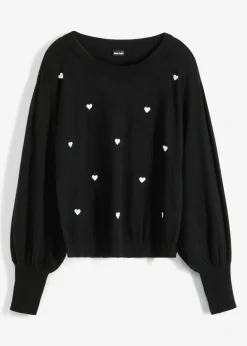 bonprix bonprix Jersey de punto fino en mezcla de viscosa Negro estampado Clearance