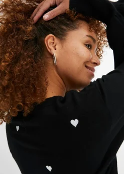 bonprix bonprix Jersey de punto fino en mezcla de viscosa Negro estampado Clearance