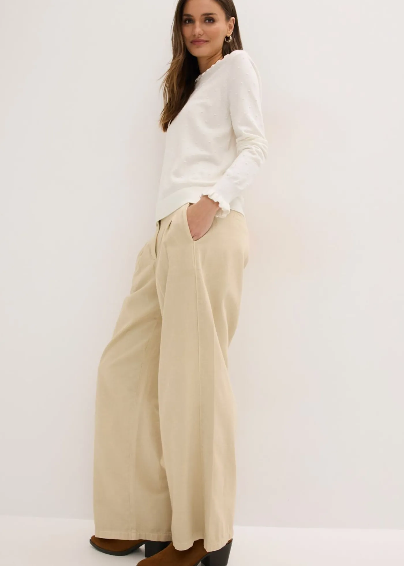 bonprix bonprix Jersey de punto fino en mezcla de viscosa Blanco lana Clearance