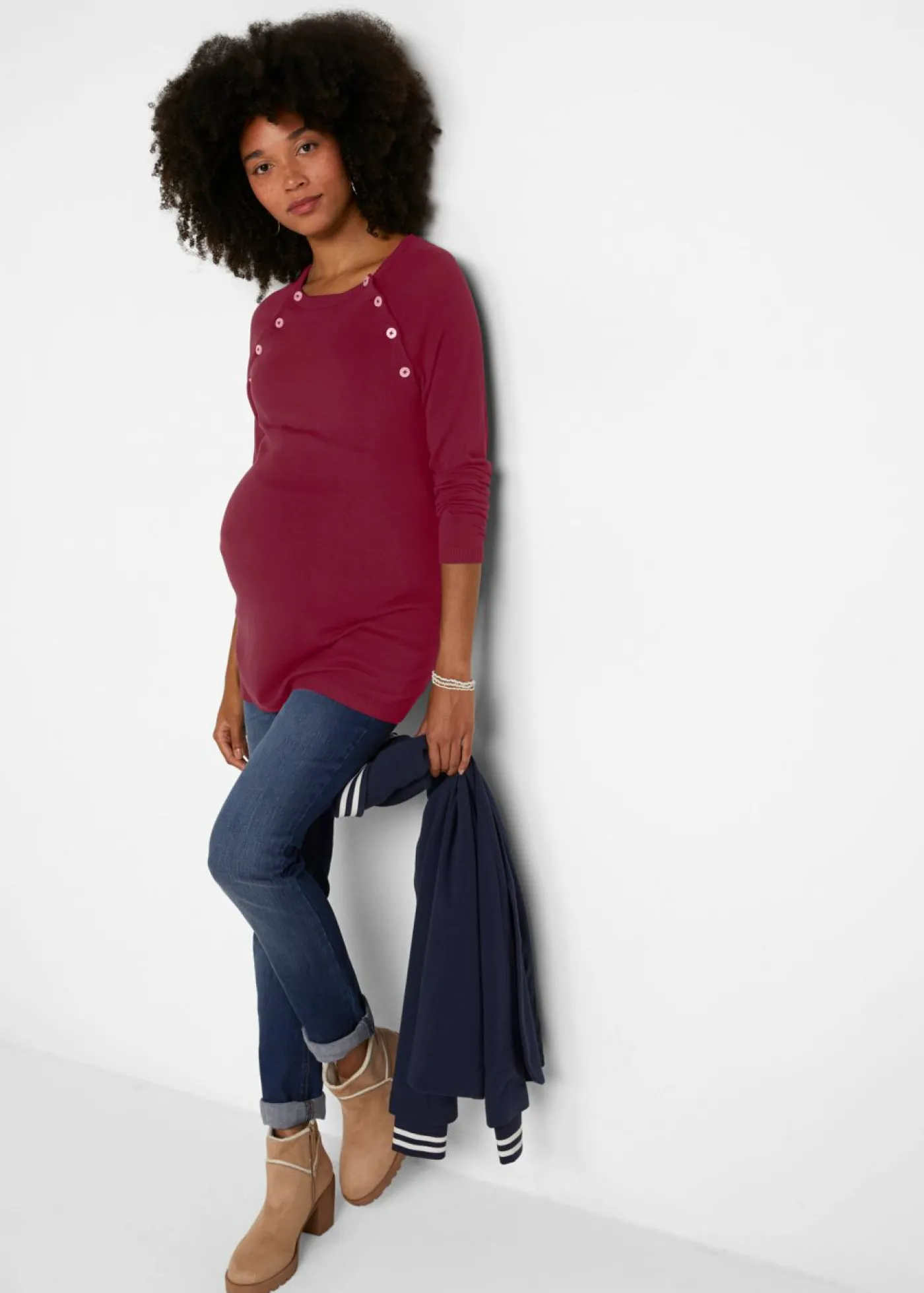 bonprix bonprix Jersey de punto fino para premamá y lactancia 2 en 1 Granate Sale