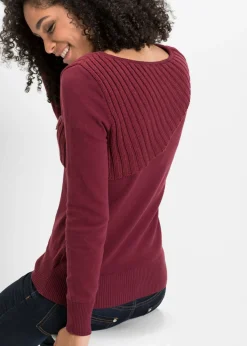 bonprix bonprix Jersey de punto fino y mezcla de algodón Burdeos
