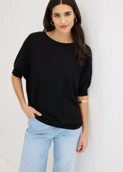 bonprix bonprix Jersey de punto fino y mezcla de algodón Negro Clearance