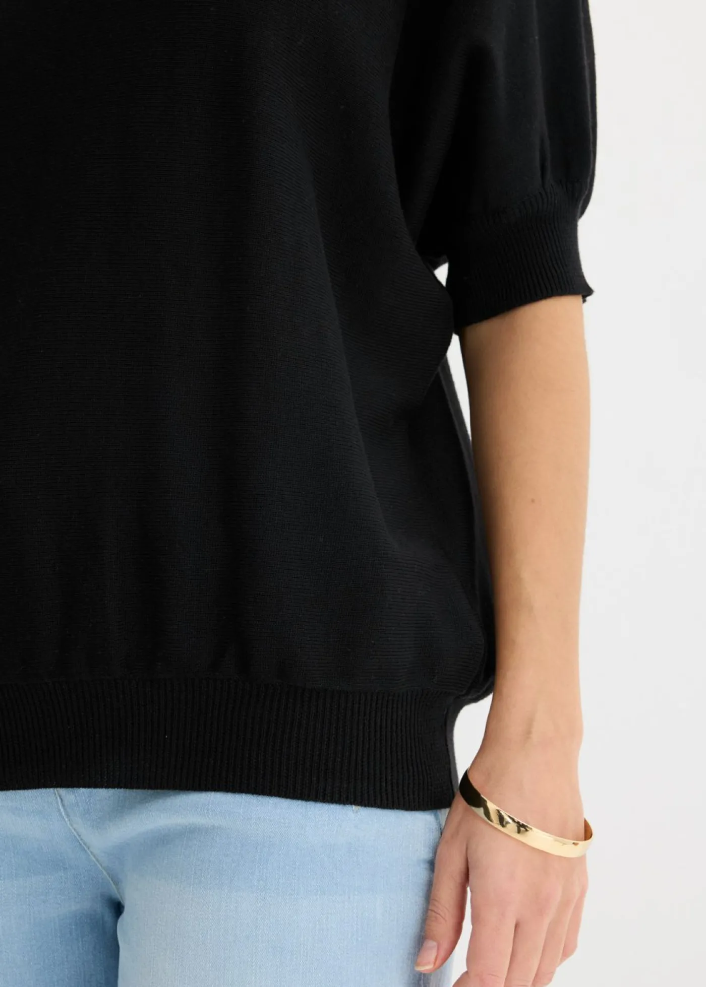 bonprix bonprix Jersey de punto fino y mezcla de algodón Negro Clearance