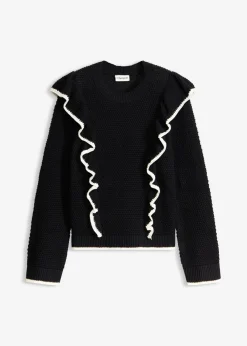 bonprix bonprix Jersey de punto fino y mezcla de algodón Negro-blanco lana New