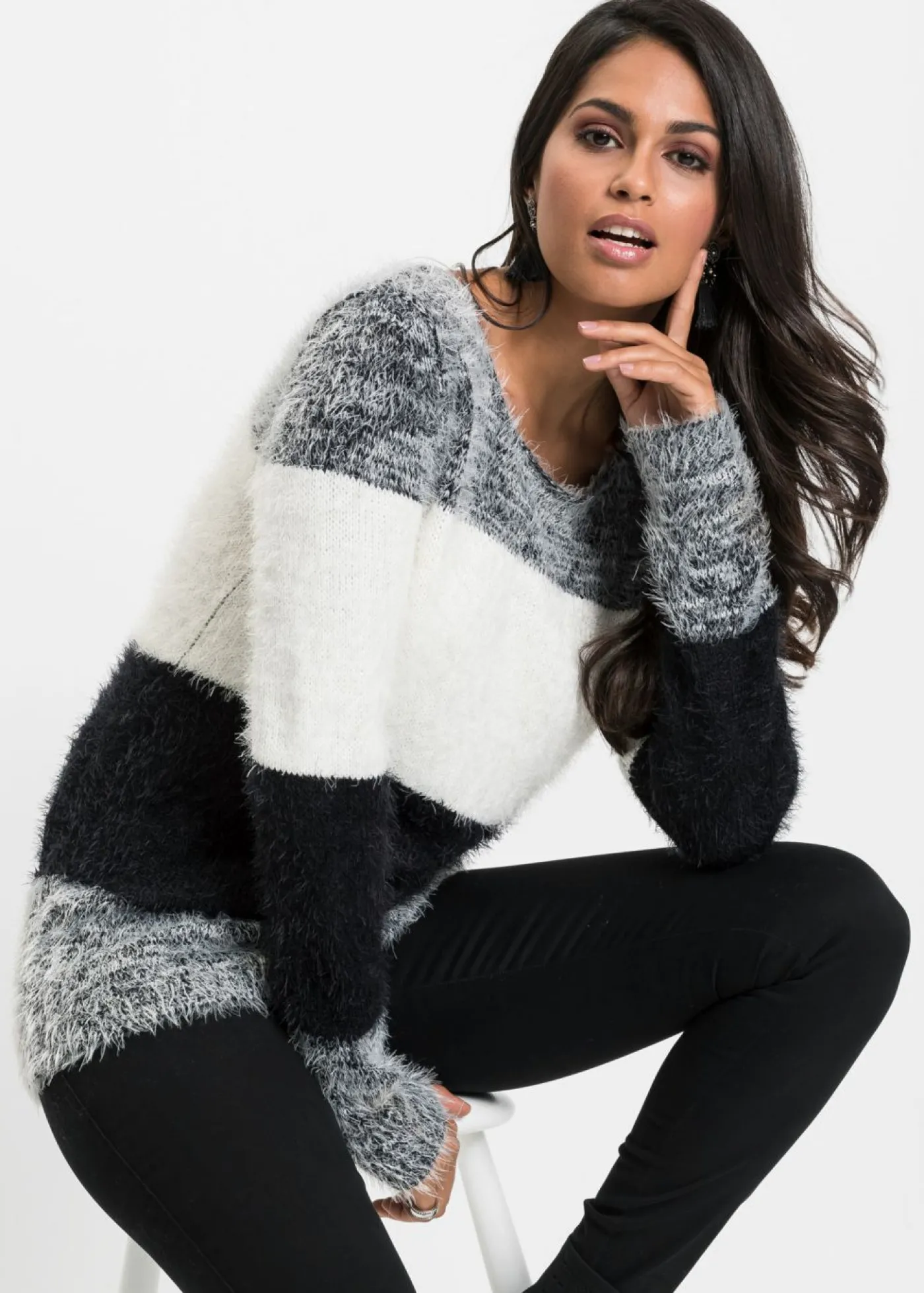 bonprix bonprix Jersey de punto grueso Negro-blanco con rayas Outlet