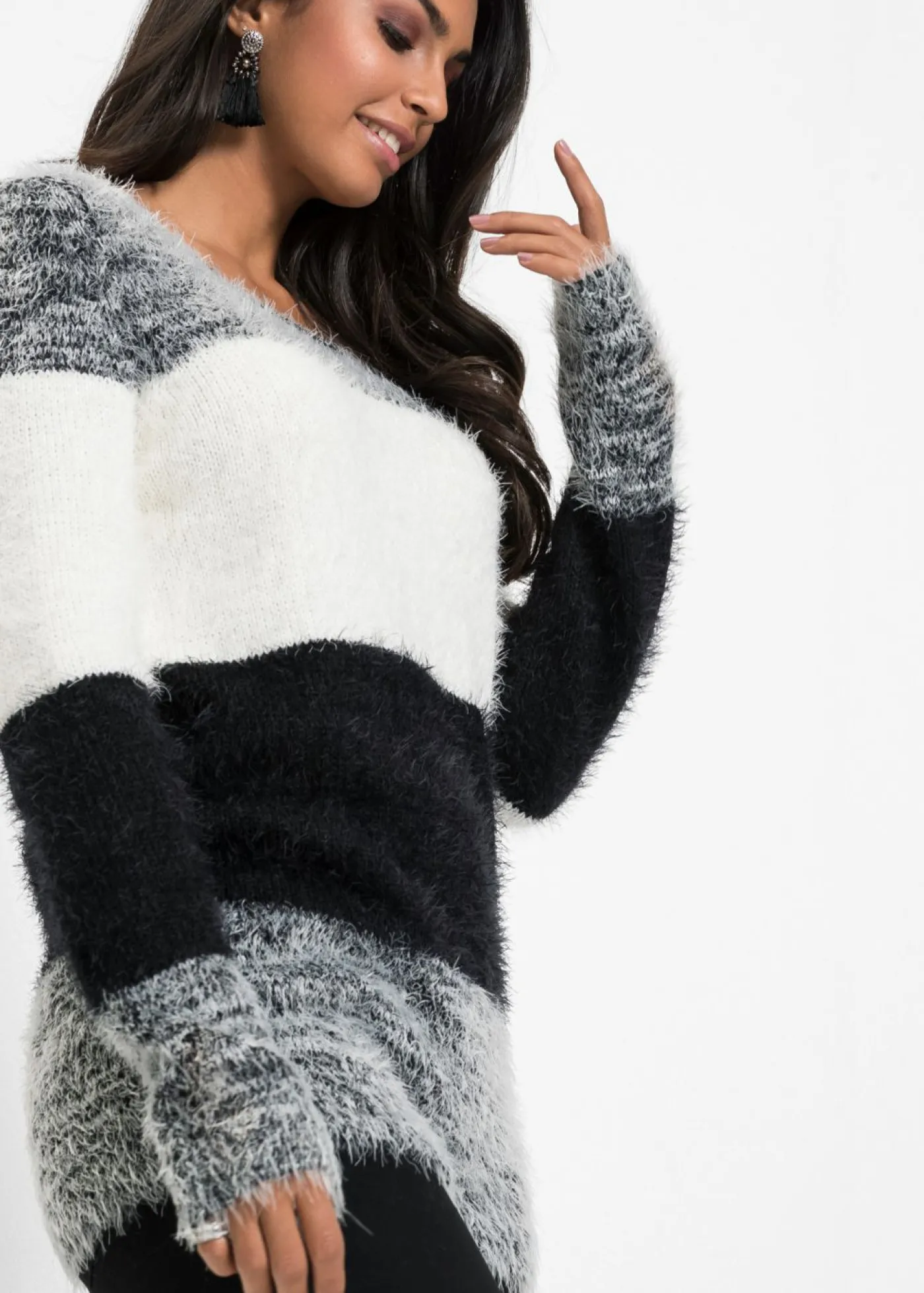 bonprix bonprix Jersey de punto grueso Negro-blanco con rayas Outlet