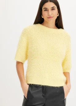 bonprix bonprix Jersey de punto grueso con hilo suave Amarillo claro/blanco lana jaspeado Clearance