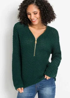 bonprix bonprix Jersey de punto grueso con detalle de cremallera Verde intenso Best