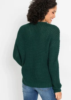 bonprix bonprix Jersey de punto grueso con detalle de cremallera Verde intenso Best