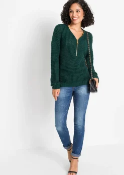 bonprix bonprix Jersey de punto grueso con detalle de cremallera Verde intenso Best