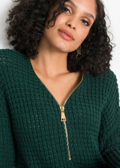 bonprix bonprix Jersey de punto grueso con detalle de cremallera Verde intenso Best
