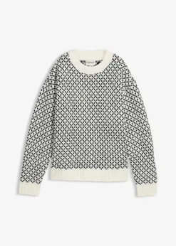 bonprix bonprix Jersey de punto grueso con mezcla de lana Negro-blanco lana Outlet