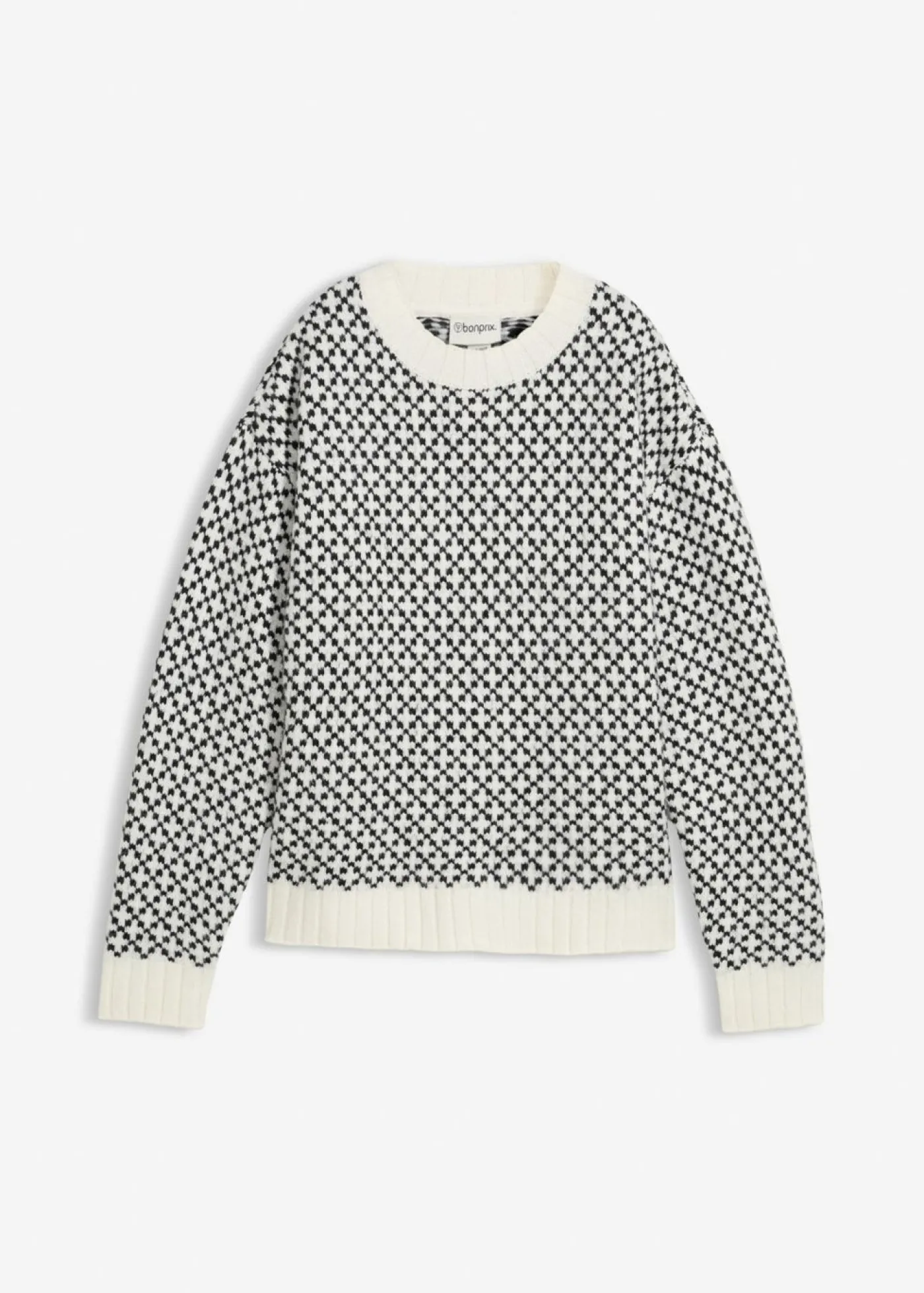 bonprix bonprix Jersey de punto grueso con mezcla de lana Negro-blanco lana Outlet