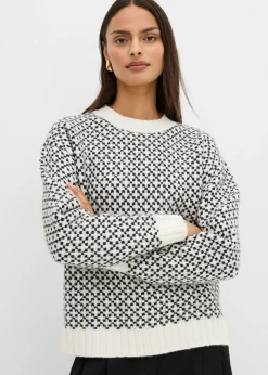 bonprix bonprix Jersey de punto grueso con mezcla de lana Negro-blanco lana Outlet