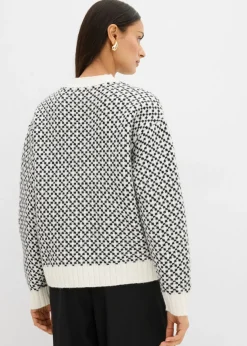 bonprix bonprix Jersey de punto grueso con mezcla de lana Negro-blanco lana Outlet