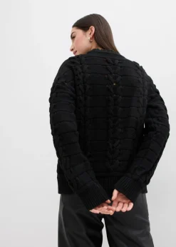 bonprix bonprix Jersey de punto grueso con patrón trenzado Negro