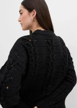 bonprix bonprix Jersey de punto grueso con patrón trenzado Negro