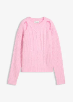 bonprix bonprix Jersey de punto grueso con patrón trenzado Rosa Discount