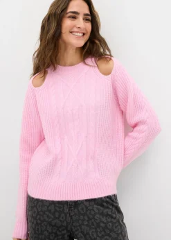 bonprix bonprix Jersey de punto grueso con patrón trenzado Rosa Discount