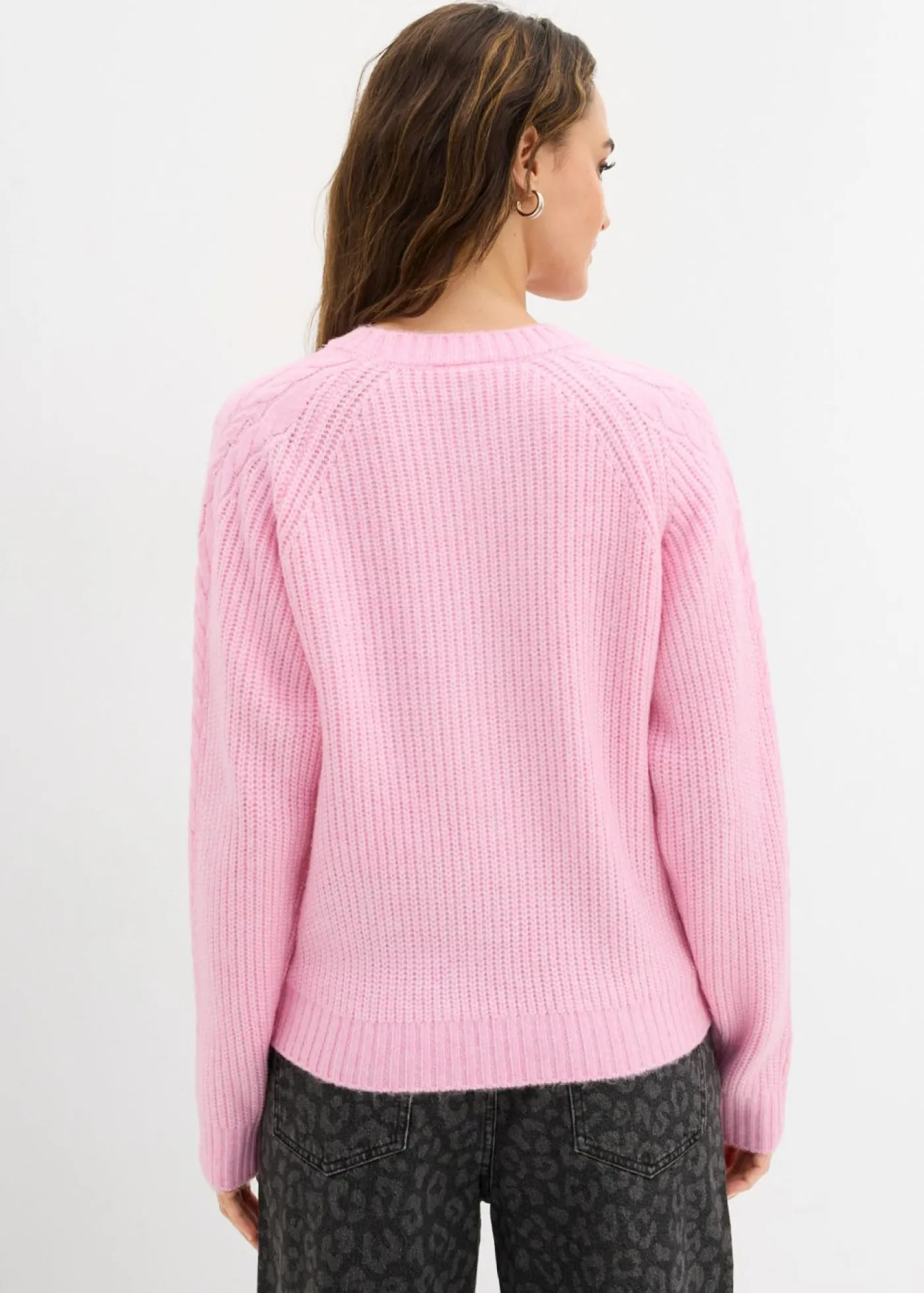 bonprix bonprix Jersey de punto grueso con patrón trenzado Rosa Discount
