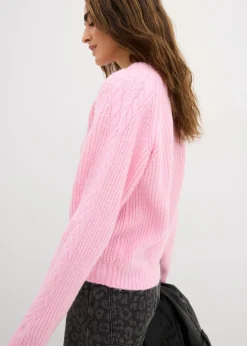 bonprix bonprix Jersey de punto grueso con patrón trenzado Rosa Discount
